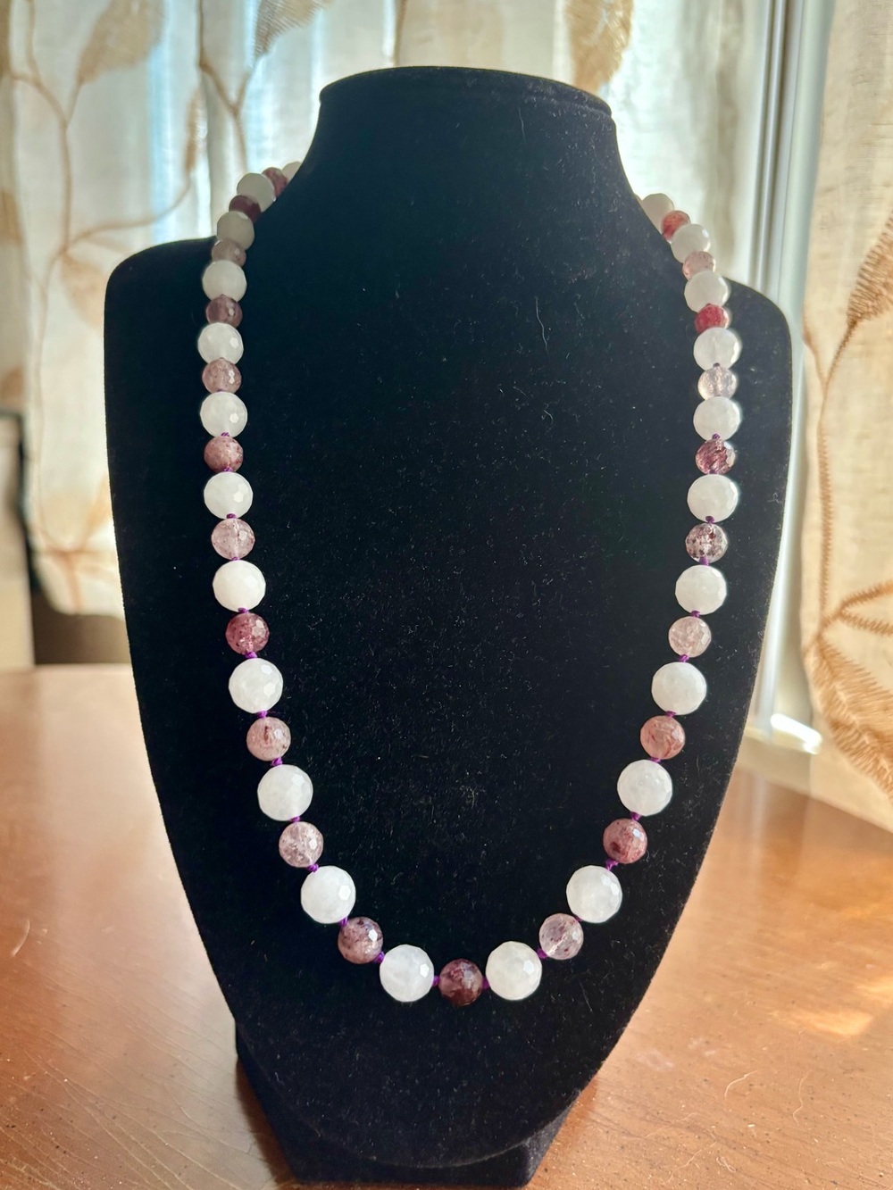 Jade and strawberry quartz necklace.